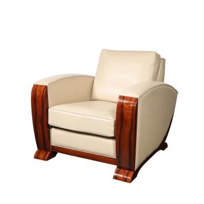 Pair of Art Deco Club Chairs in Palisander Edelman Cream Leather