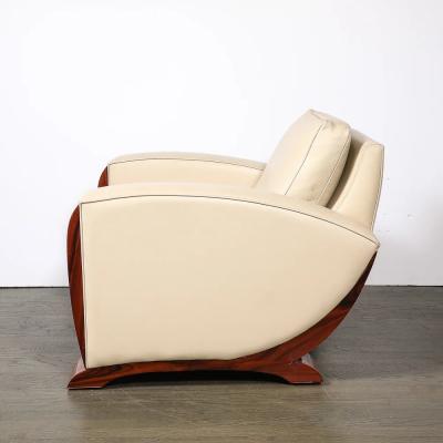 Pair of Art Deco Club Chairs in Palisander Edelman Cream Leather