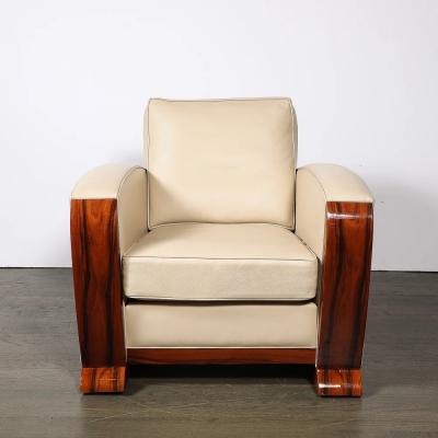 Pair of Art Deco Club Chairs in Palisander Edelman Cream Leather