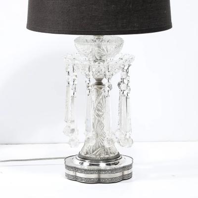 Pair of Art Deco Czech U S zone Cut Crystal and Silver Plated Table Lamps