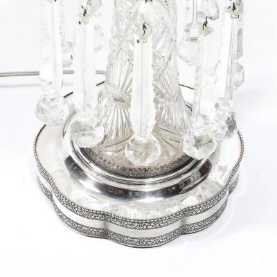 Pair of Art Deco Czech U S zone Cut Crystal and Silver Plated Table Lamps