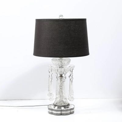 Pair of Art Deco Czech U S zone Cut Crystal and Silver Plated Table Lamps