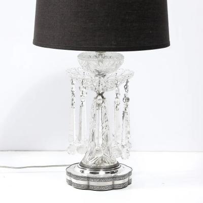 Pair of Art Deco Czech U S zone Cut Crystal and Silver Plated Table Lamps