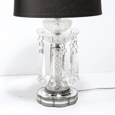Pair of Art Deco Czech U S zone Cut Crystal and Silver Plated Table Lamps
