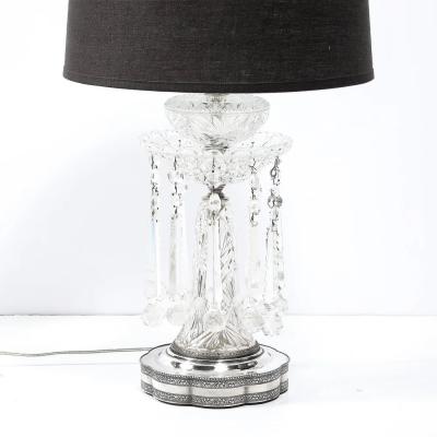 Pair of Art Deco Czech U S zone Cut Crystal and Silver Plated Table Lamps