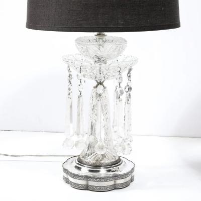 Pair of Art Deco Czech U S zone Cut Crystal and Silver Plated Table Lamps