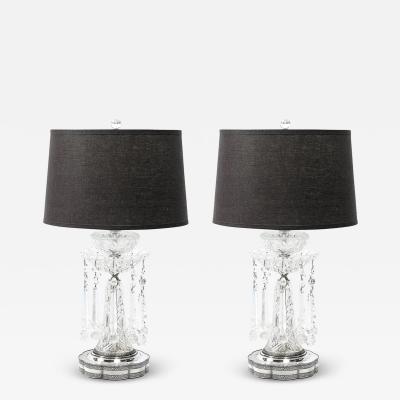 Pair of Art Deco Czech U S zone Cut Crystal and Silver Plated Table Lamps