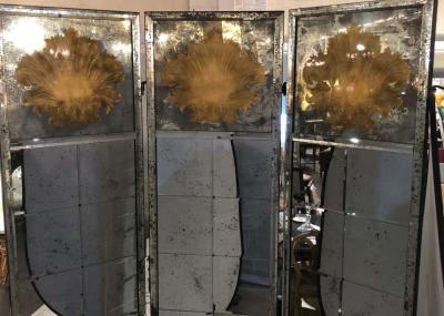 Pair of Art Deco Fashioned Three Panel Mirrored Room Dividers or Folding Screens