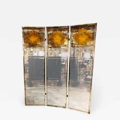 Pair of Art Deco Fashioned Three Panel Mirrored Room Dividers or Folding Screens