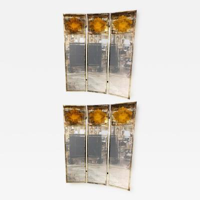 Pair of Art Deco Fashioned Three Panel Mirrored Room Dividers or Folding Screens