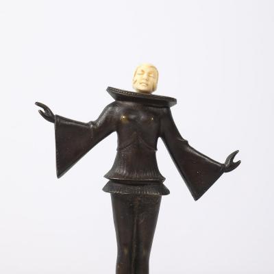 Pair of Art Deco Flapper Bookends Bronze Bakelite on Rectilinear Onyx Base