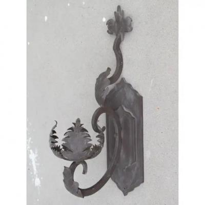 Pair of Art Deco Forged Metal Candleholder Wall Sconces