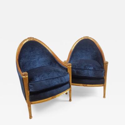 Pair of Art Deco Gondola Shaped Armchairs