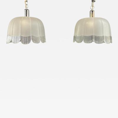 Pair of Art Deco Hand Blown Glass Pendants with Scalloped Detailing 1930s France