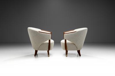 Pair of Art Deco Lounge Chairs with Brass Feet Scandinavia circa 1940s 