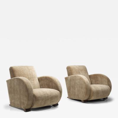 Pair of Art Deco Low Armchairs Europe First half of the 20th Century