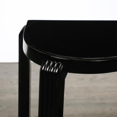 Pair of Art Deco Machine Age Black Lacquer Side Tables with Inset Vitrolite Tops