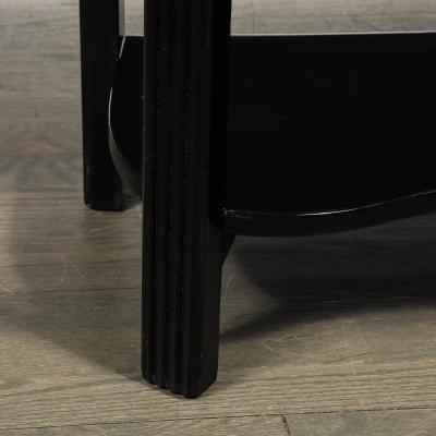 Pair of Art Deco Machine Age Black Lacquer Side Tables with Inset Vitrolite Tops