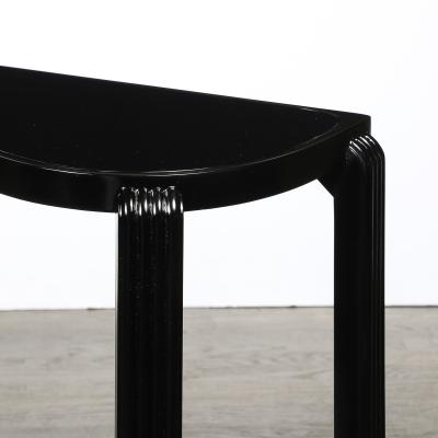 Pair of Art Deco Machine Age Black Lacquer Side Tables with Inset Vitrolite Tops