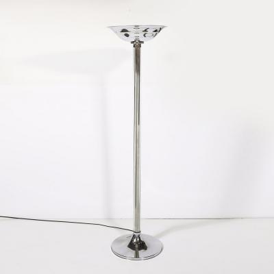 Pair of Art Deco Machine Age Chrome and Glass Rod Torchieres