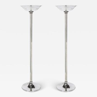 Pair of Art Deco Machine Age Chrome and Glass Rod Torchieres
