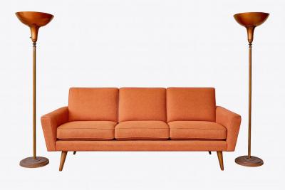 Pair of Art Deco Machine Age Copper Torchiere Floor Lamps circa 1935