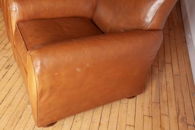 Pair of Art Deco Moustache Leather Club Chairs