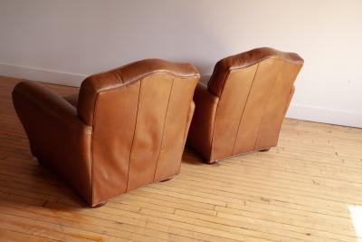 Pair of Art Deco Moustache Leather Club Chairs