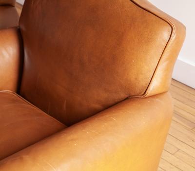 Pair of Art Deco Moustache Leather Club Chairs