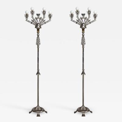 Pair of Art Deco Nickel Plated Floor Lamps