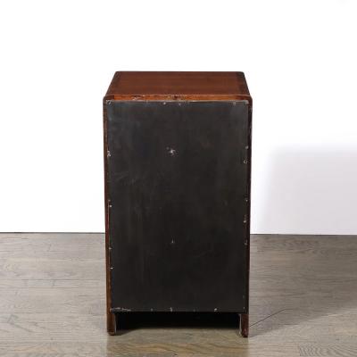 Pair of Art Deco Nightstands in Book Matched Walnut with Black Lacquer Accents