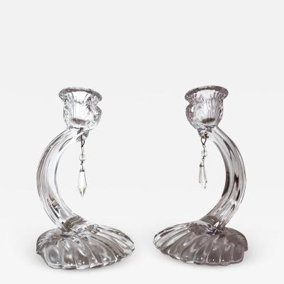 Pair of Art Deco Period Pressed Glass Candlesticks