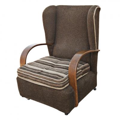 Pair of Art Deco Scrolled Arms Wing Chairs