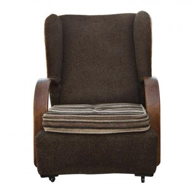 Pair of Art Deco Scrolled Arms Wing Chairs