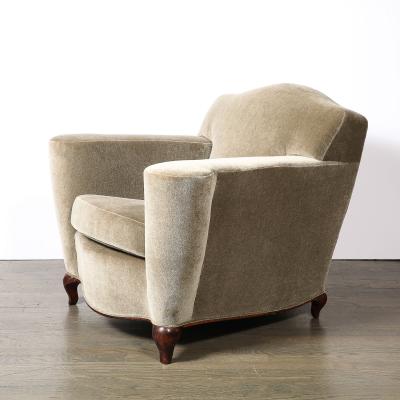 Pair of Art Deco Sinuous Club Chairs In Taupe Mohair Walnut Supports