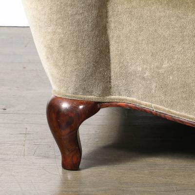 Pair of Art Deco Sinuous Club Chairs In Taupe Mohair Walnut Supports