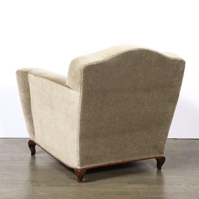 Pair of Art Deco Sinuous Club Chairs In Taupe Mohair Walnut Supports