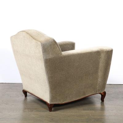 Pair of Art Deco Sinuous Club Chairs In Taupe Mohair Walnut Supports