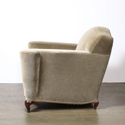 Pair of Art Deco Sinuous Club Chairs In Taupe Mohair Walnut Supports