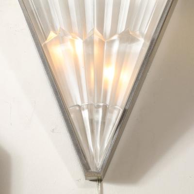 Pair of Art Deco Skyscraper Style Frosted Glass Sconces W Brushed Nickel Frames