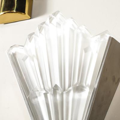 Pair of Art Deco Skyscraper Style Frosted Glass Sconces W Brushed Nickel Frames