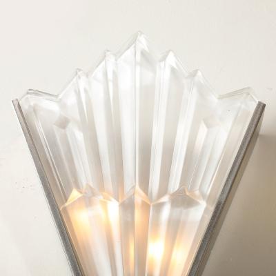Pair of Art Deco Skyscraper Style Frosted Glass Sconces W Brushed Nickel Frames