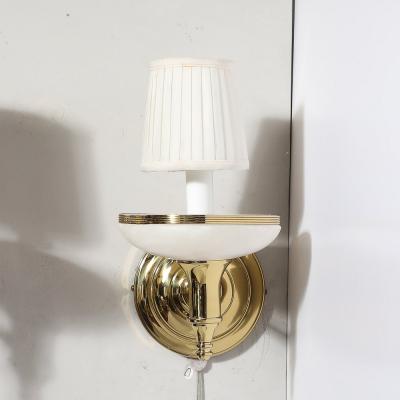 Pair of Art Deco Style Alabaster and Polished Brass Sconces