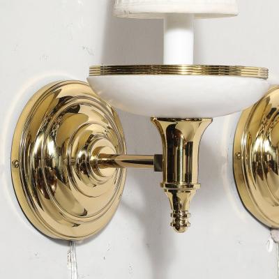 Pair of Art Deco Style Alabaster and Polished Brass Sconces
