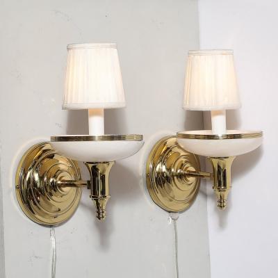 Pair of Art Deco Style Alabaster and Polished Brass Sconces