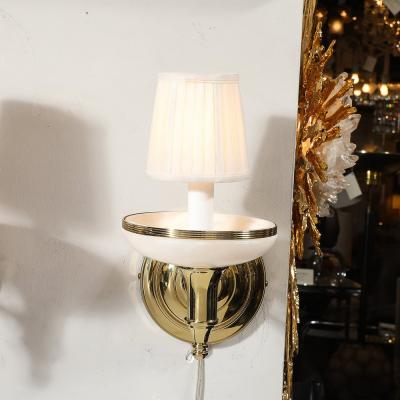 Pair of Art Deco Style Alabaster and Polished Brass Sconces