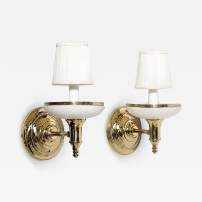 Pair of Art Deco Style Alabaster and Polished Brass Sconces