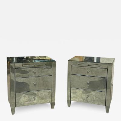 Pair of Art Deco Style Antiqued Mirrored Nightstand