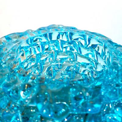 Pair of Art Deco Style Italian Aquamarine Murano Glass Centerpiece Vases