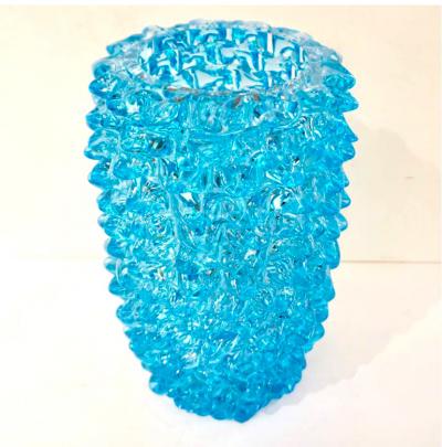 Pair of Art Deco Style Italian Aquamarine Murano Glass Centerpiece Vases